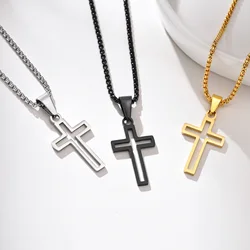 Vnox Cutout Cross Necklace for Men Women, Stainless Steel Hollow Cross Pendant with 24