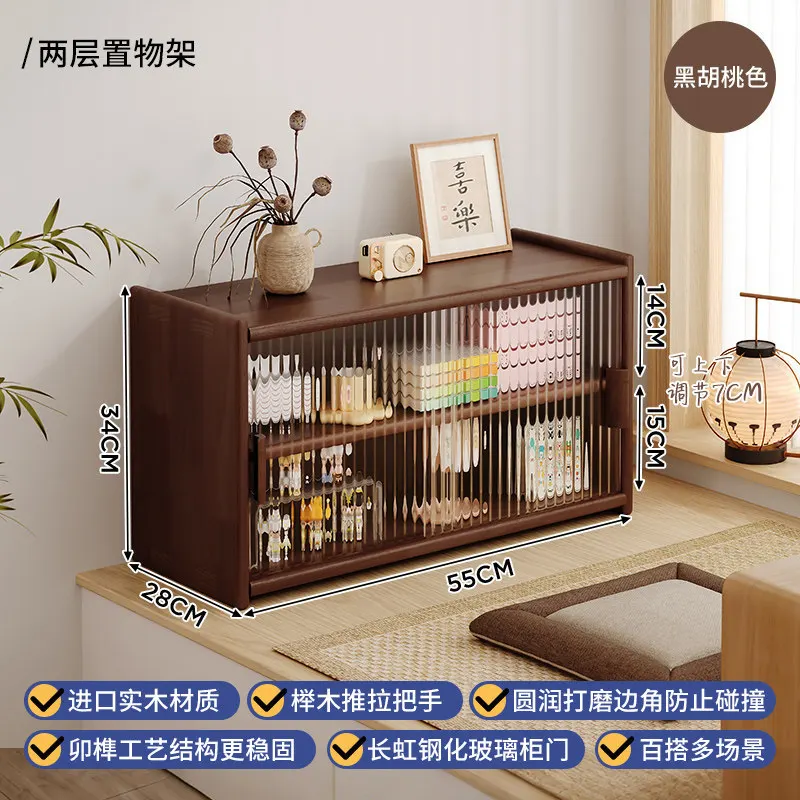 Strictly selected solid wood bay window cabinet storage desktop shelf new Chinese glass tea cabinet countertop small bookshelf