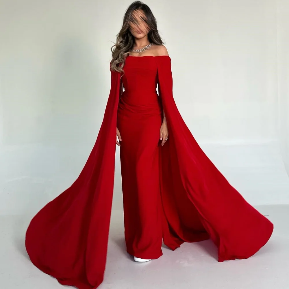 

Serendipity Long فساتين السهرة Evening Dress Floor-Length Trumpet Boat Neck Design Long Shawl Cocktail Prom Gown For Sexy Women