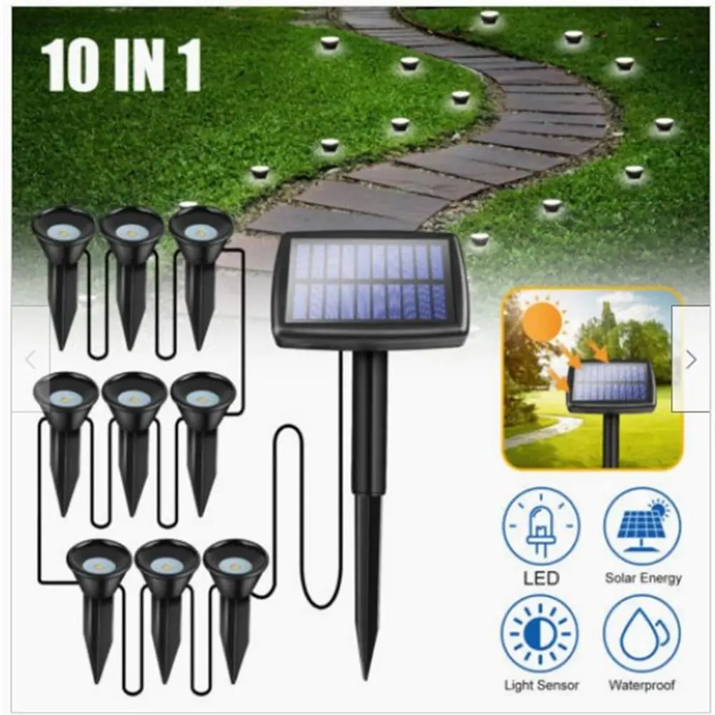 

10 In 1 Solar Lawn Lamp Garden Pathway Decor String Light Outdoor Waterproof Flowerpot String Lights Home Festival Decoration