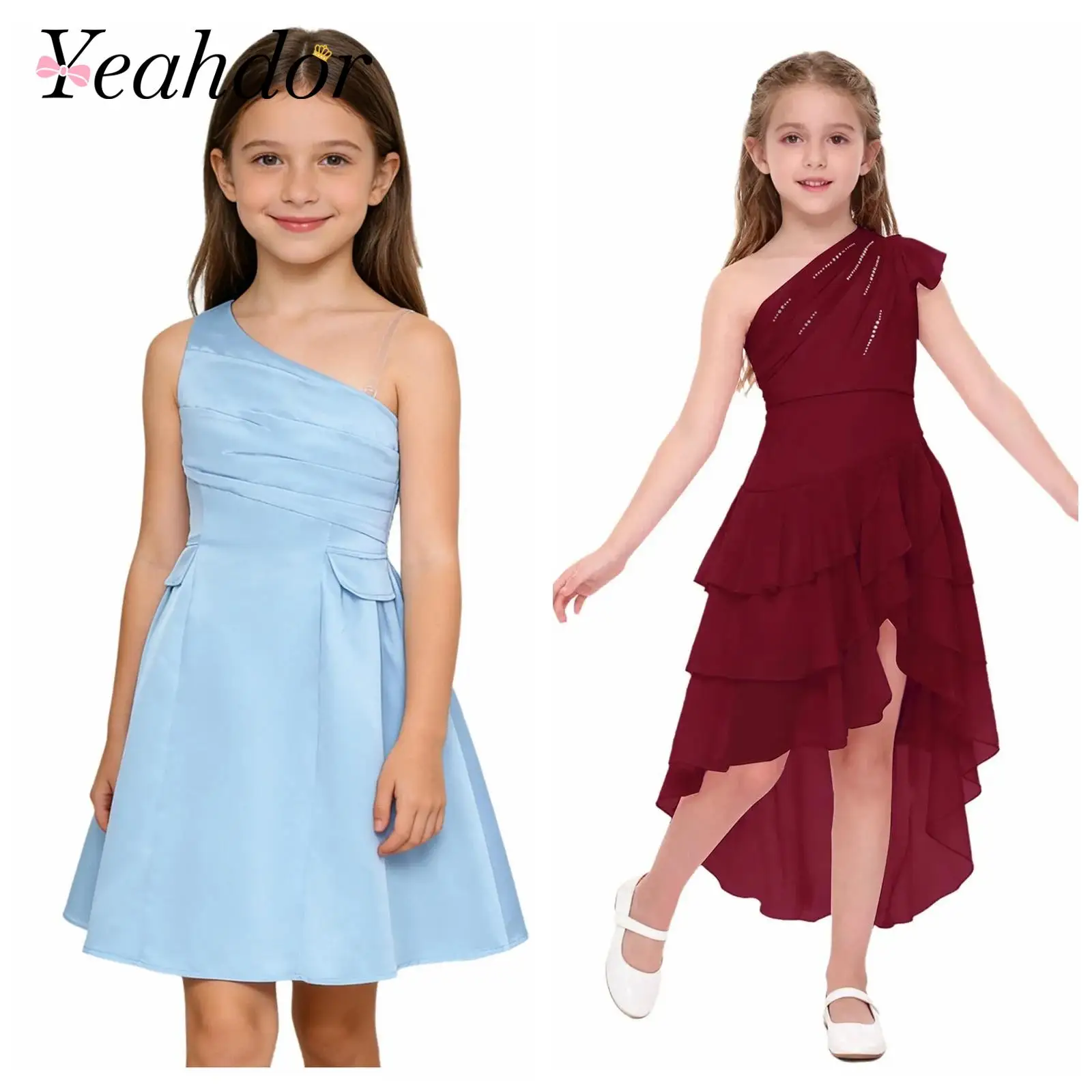 

Children's Dress For Girl One Shoulder Wedding Party Dresses Kids Princess Dress for Junior Bridesmaid Graduation Girls Clothing