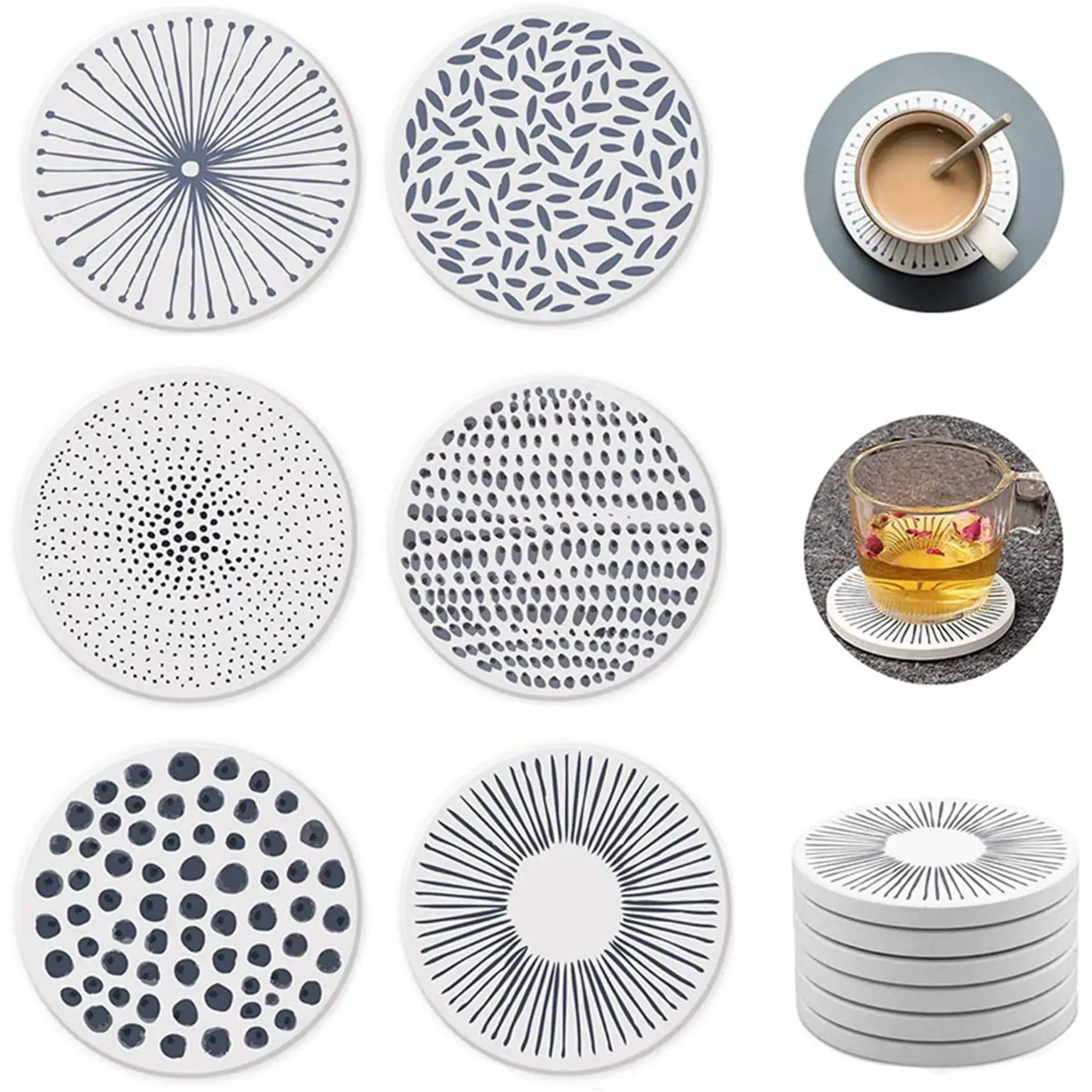 12X Stone With Cork Backing Non-Slip Heat Insulation Table Mat Absorbent Coasters For Drinks-ABYA