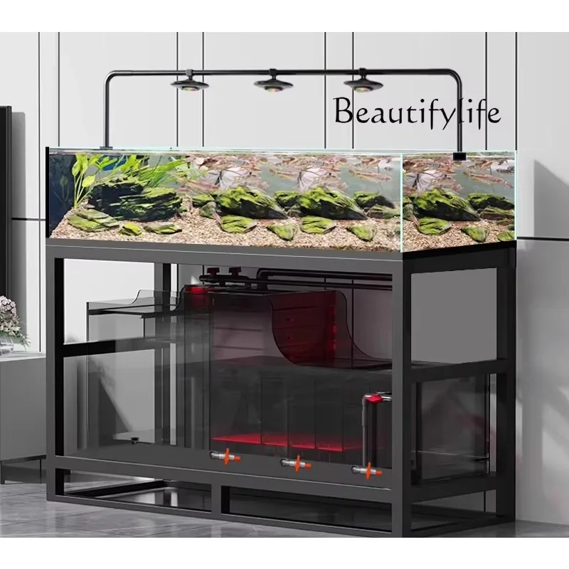 X36 Stream Tank Fish Tank Extremely Narrow Side Overflow Ultra White Bottom Filter Living Room Large And Medium-sized Native Tan