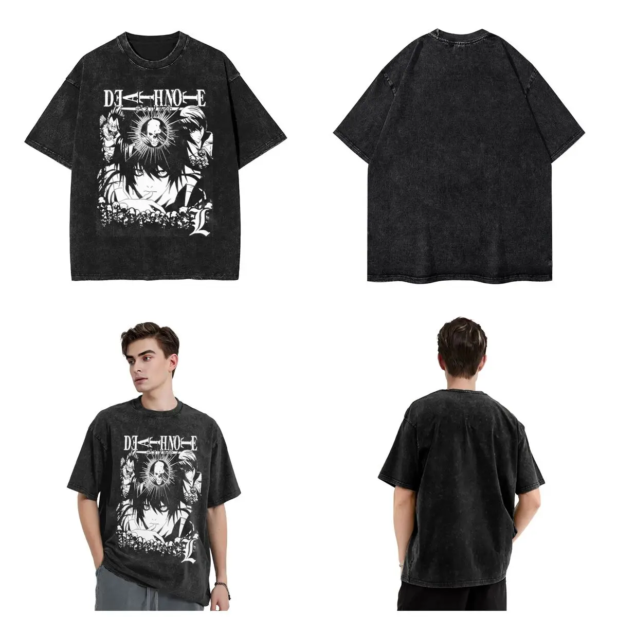 Death Anime Notes Japanese Washed T Shirt Streetwear Hip Hop