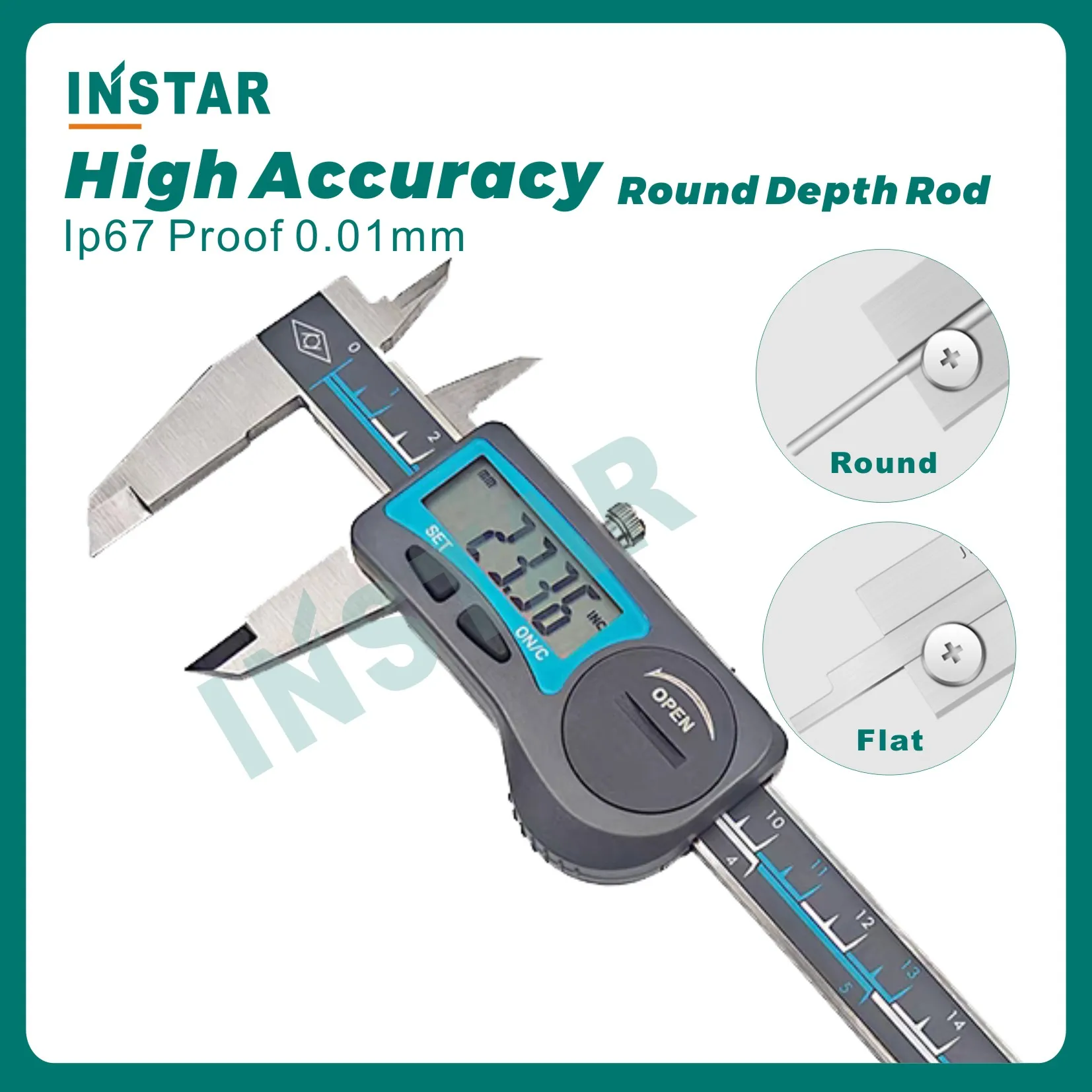 INSTAR Digital Vernier Caliper IP67 Coolant Proof 150mm 0.01mm 200mm 300mm High Accuracy Round Depth Rod DIN Grade