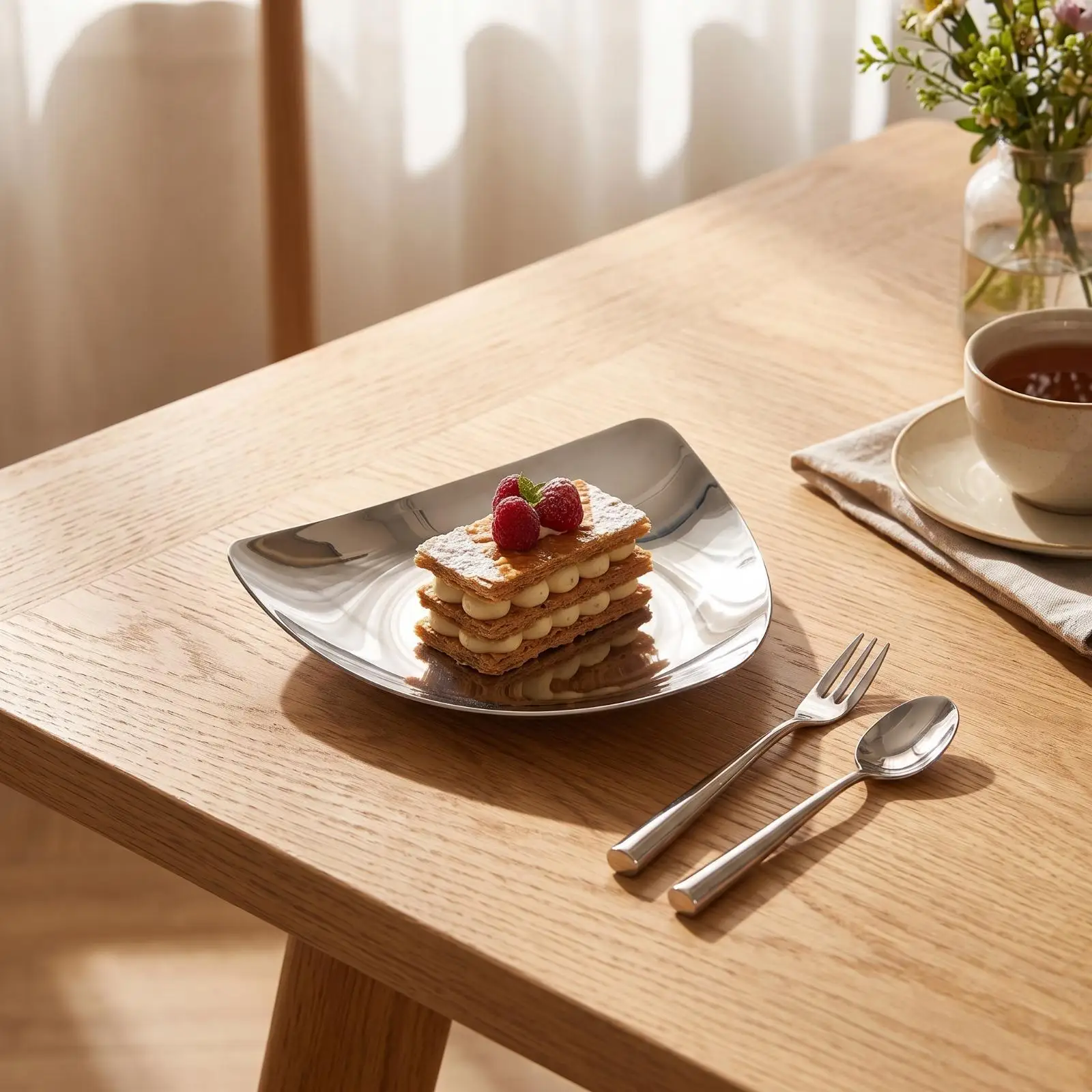 Rust Proof Steel Dessert Plate Modern Triangular Design Compact Size for Serving Appetizers at Parties Events