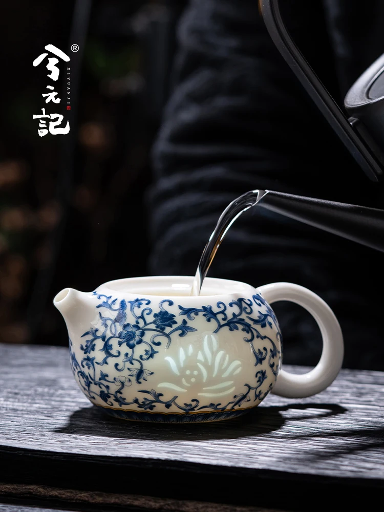 Tetera de Cerámica de Jade Blanco con Diseño de Ramas Entrelazadas, Juego de Té Individual, Tetera Xi Shi China de Alta Gama