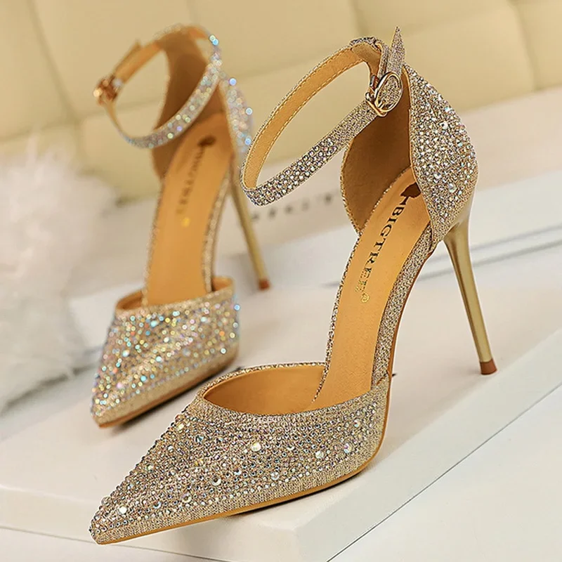 

Shoes Shiny Rhinestones High Heels Ladies Shoes Women Pumps Stiletto Sweet Women Heels Wedding Shoes Women Sandals 10 Cm