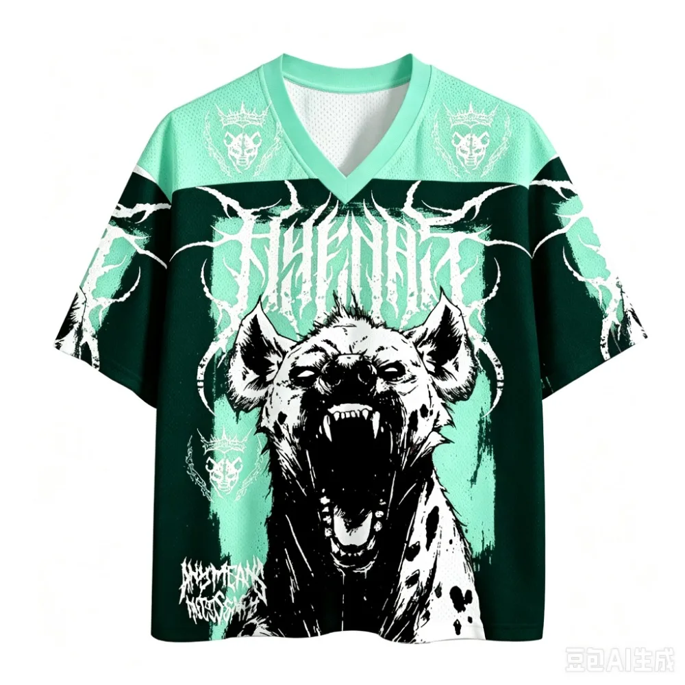 Harajuku Howling Hyena 3D-gedrucktes Sport-T-Shirt mit V-Ausschnitt für Männer, schnelltrocknend, atmungsaktiv, für Outdoor, Streetwear, Freizeitkleidung, Eltern-Kind-Bekleidung – Detail 6