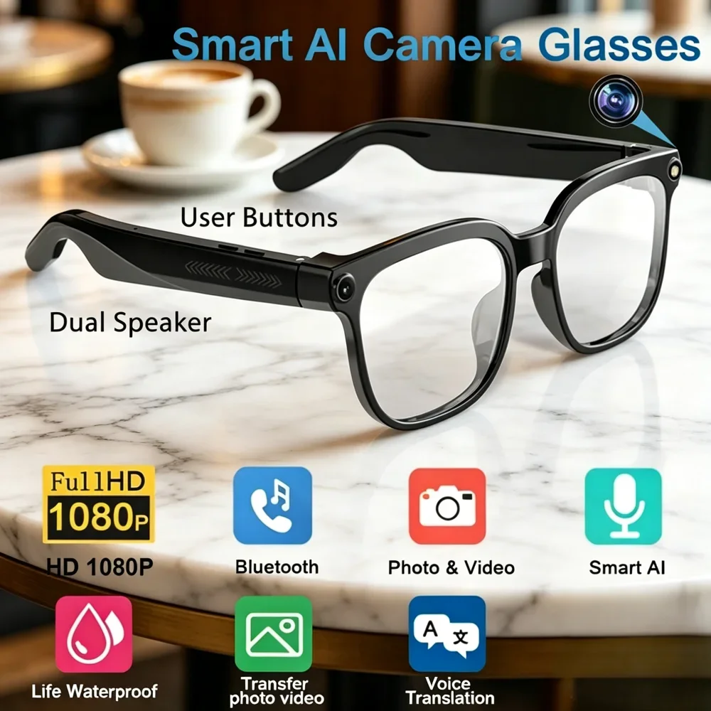

8K HD Photochromic AI Smart Glasses, Multifunctional Bluetooth Calling, Voice Assistant & Music Playback, Real-Time Language