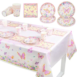 1 set di stoviglie usa e getta a forma di farfalla, decorazioni per feste di compleanno, baby shower, matrimoni, addio al celibato, tovaglioli, piatti, tazze, tovaglie