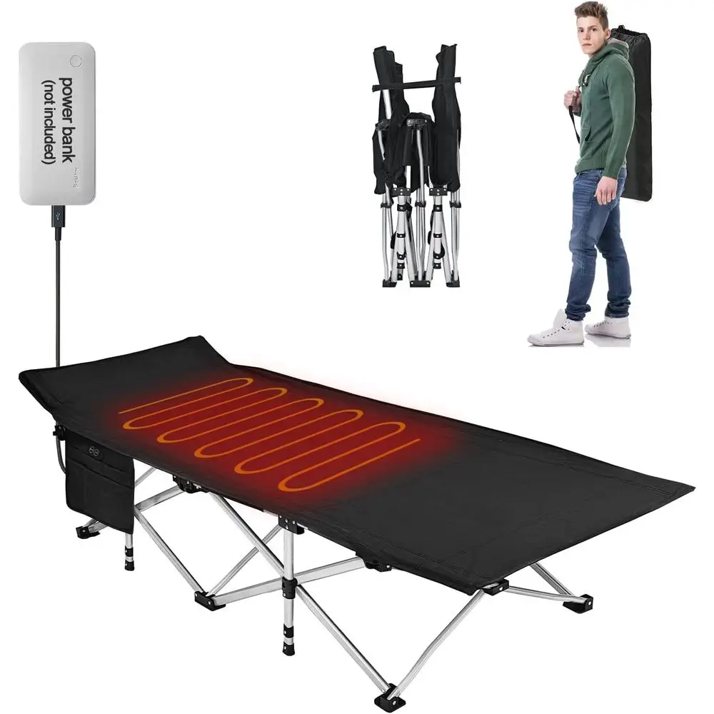 

Портативная прочная раскладушка из ткани 600D черного цвета с сумкой для переноски для кемпинга, пляжа, путешествий и отдыха в офисе