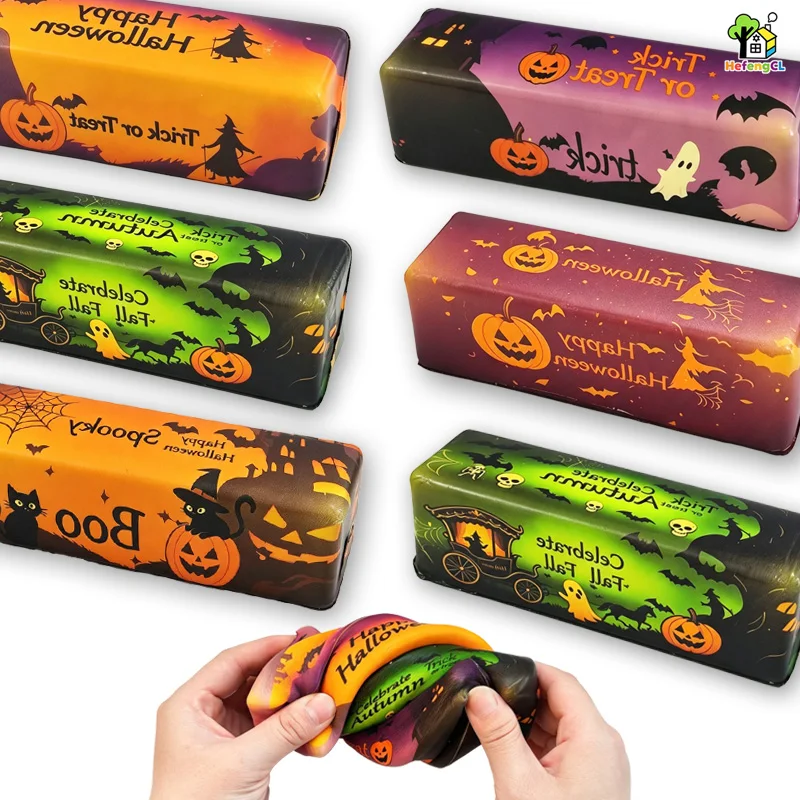 Halloween Long Bar Squeeze Toy Pumpkin Bat Print Stretchy TPR Toy Halloween Party Favor Holiday Decor Gift