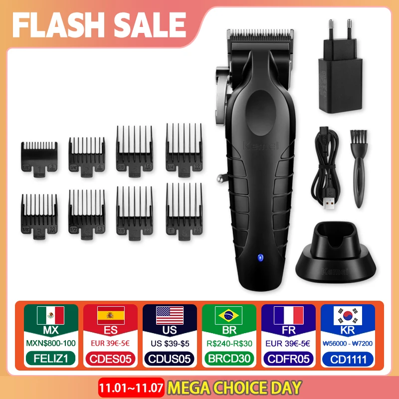 

Kemei Men's Electric Hair Clipper USB Rechargeable 0mm Gapped Carving Clipper Cordless Hair Trimmer Hair Cutting Machine KM-2296