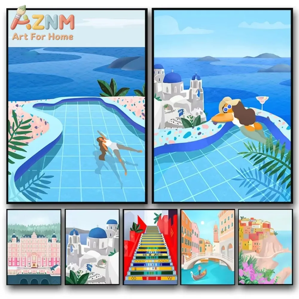 

1pc Abstract Travel Posters Street Artwork Minimalist Wall Art Print Canvas Painting Posters for Living Room Modern Home Decor