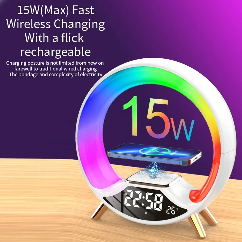 

3 in1 Bluetooth Speaker Fast Wireless Charger Bluetooth Speaker LED Night Light Smart Alarm Clock for Bedroom Home Decor Gift