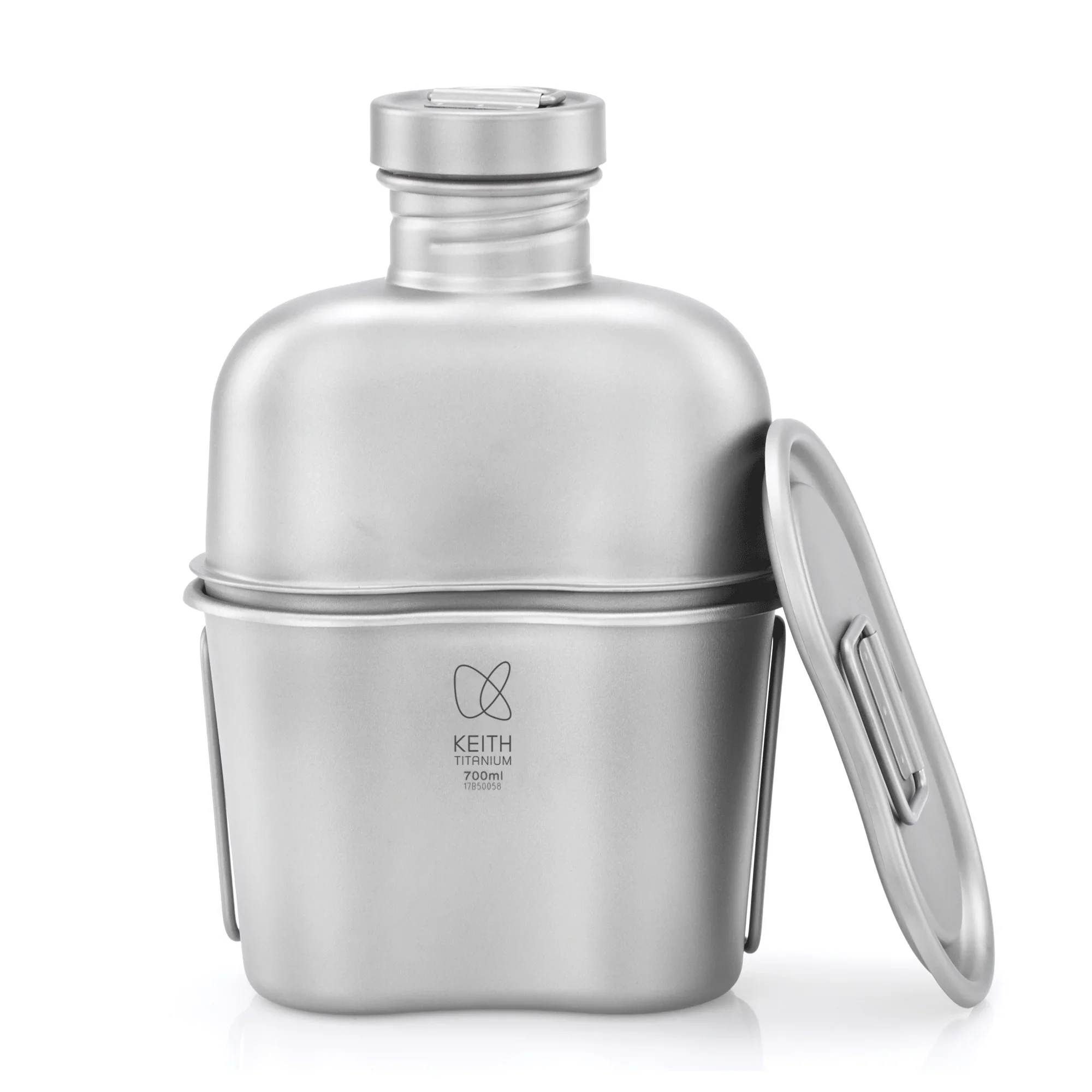 Keith Pure Titanium Authentic Plastic-Free Canteen Mess Kit with Ultralight Carry Pouch Kettle Camping Outdoor Water Bottle Set