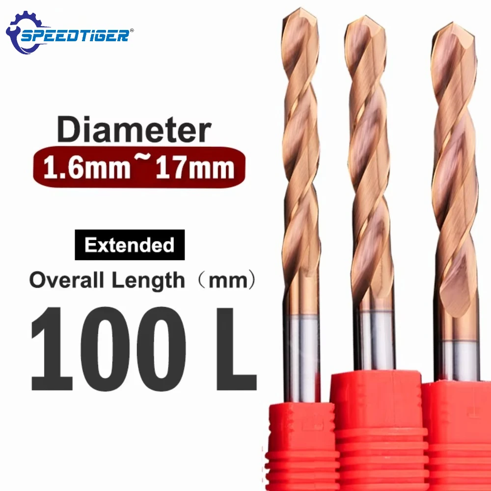 SPEEDTIGER 100L Twist Drill Bits Diameter 1.6-17mm HRC55 Tungsten Carbide CNC Straight Handle Drilling Hole for Metal Iron Steel