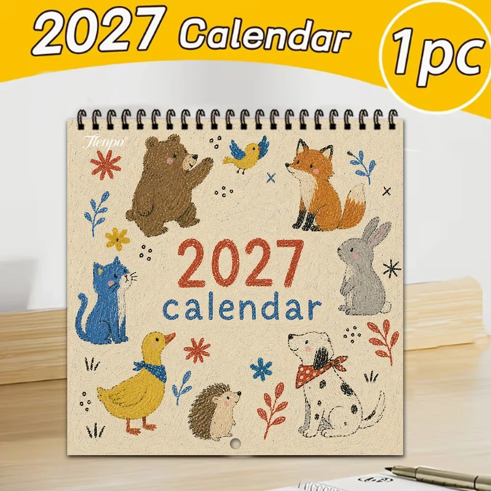1pc 2027 Wall Calendar, Crayon Animal Theme,12-Month Monthly Planner,Perfect Gift For Back-to-School Season, Christmas, New Year