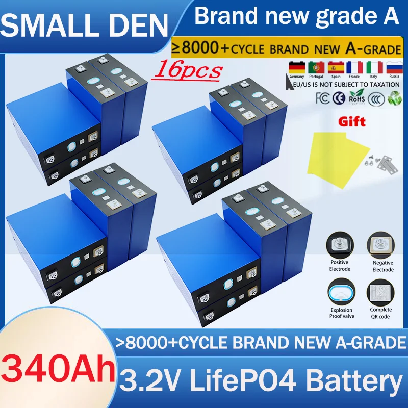 

16pcs 3.2V 340Ah Lifepo4 rechargeable lithium iron phosphate battery is used as a portable backup power source for RVs and boats