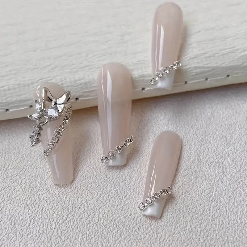 30cm Lange Luxus-Kristallketten-Nagelcharms 1,5/2mm Glänzende Klare/AB Diamant-Perlen Nagelkunst Metall-Stahl Französische Nagel-Maniküre-Teile – Detail 4