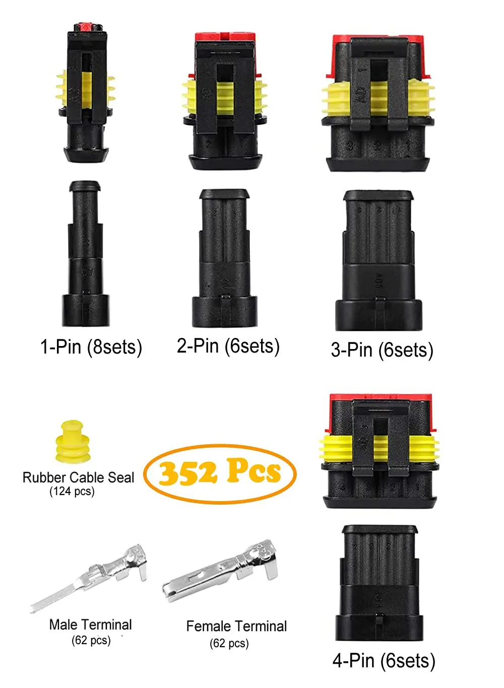 352Pcs Waterproof Electrical Connector Terminals Automotive Electrical Wire Connectors 1/2/3/4 Pin Connector with Crimping Tool