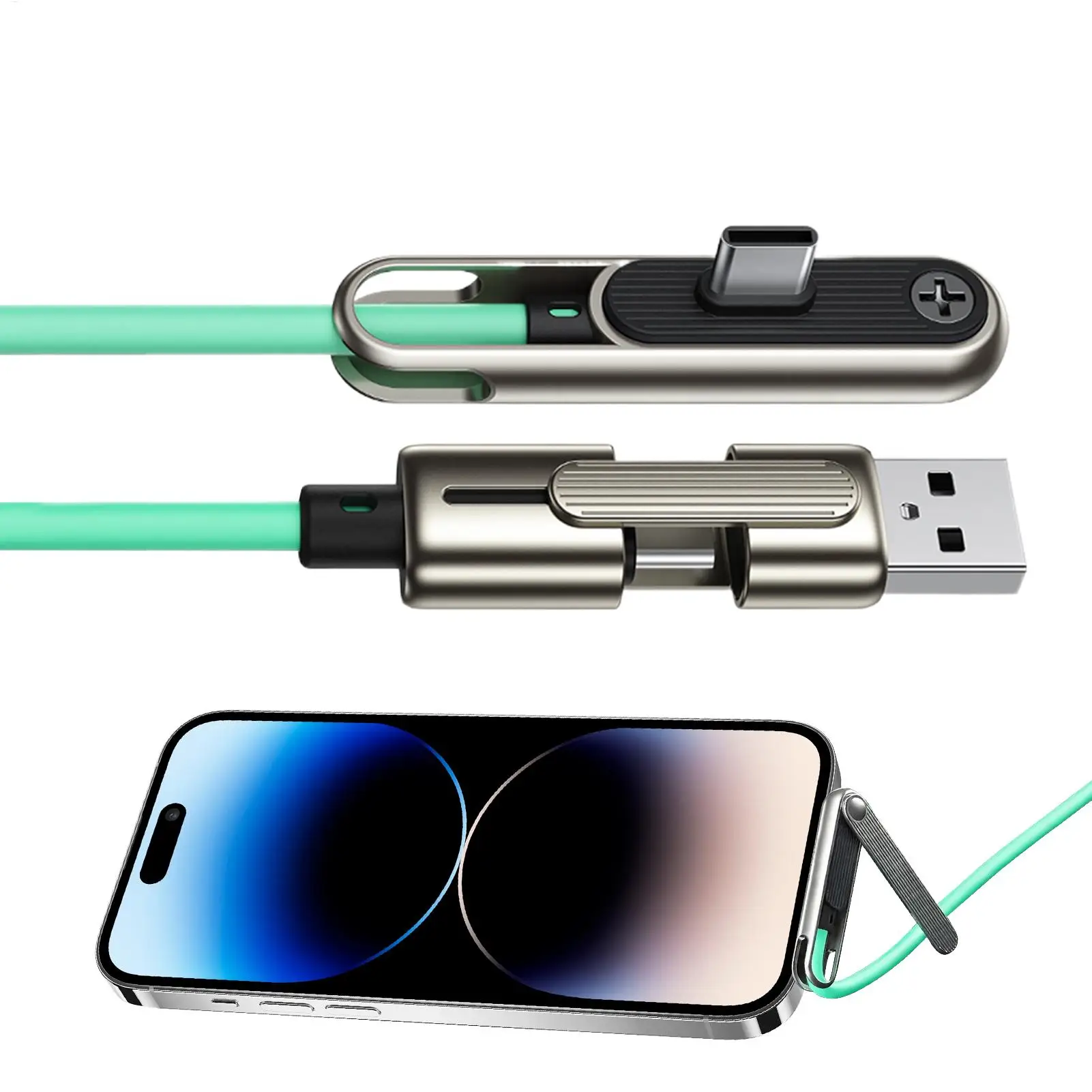 240W Fast Charging Cable With Hide Bracket USB-A/C To Type-C Dual-head Charging Cable Side-mounted Phone Charging Cable