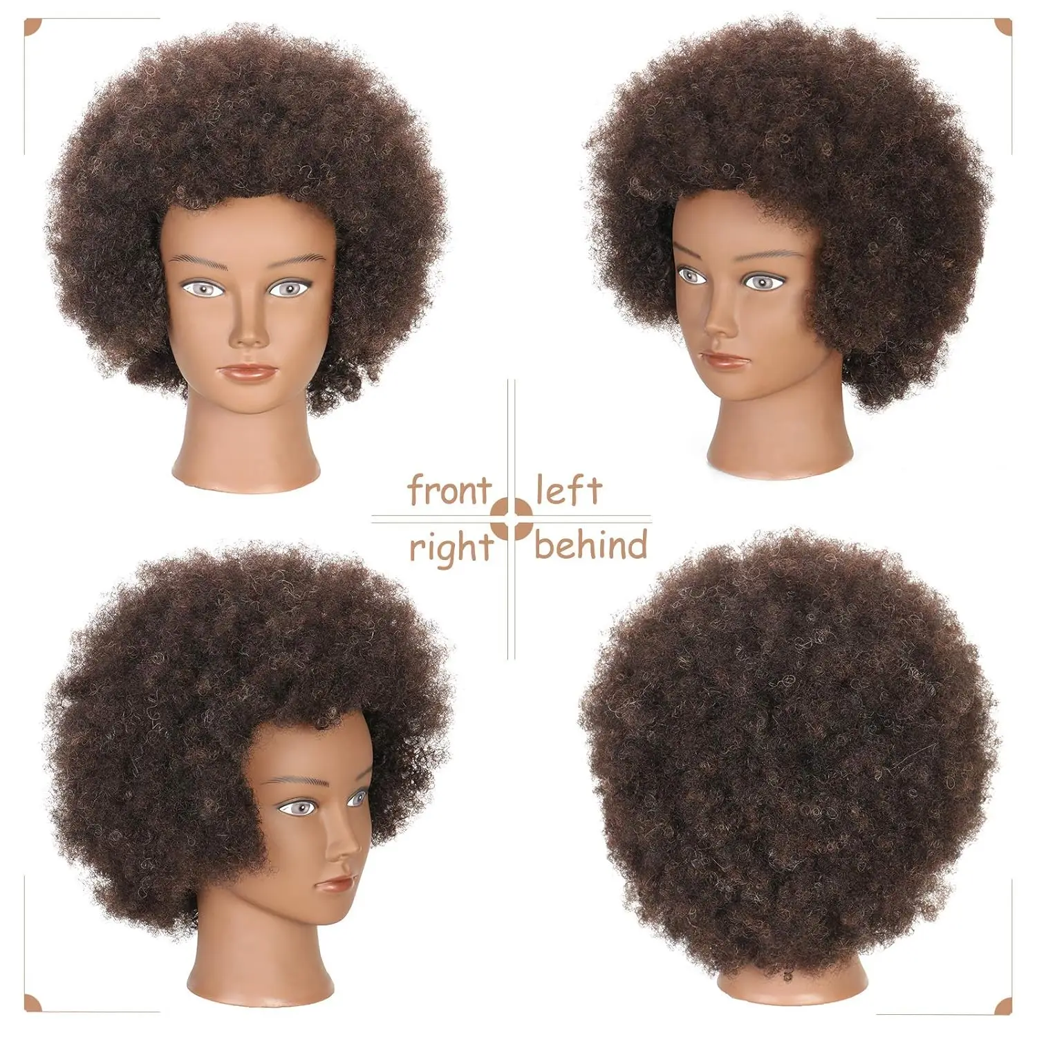 Afro Mannequin Head 100% Human Hair Traininghead Styling Head Braid Hair Dolls Head for Practicing Cornrows and Braids