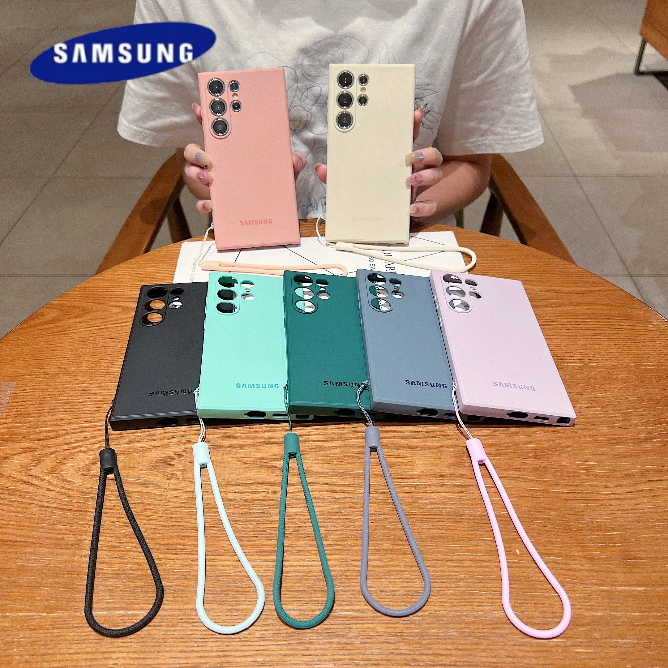 Liquid Silicone Wrist Strap Cord Phone Case Samsung Galaxy S25 S24 Ultra S22 Plus S23 S21 FE Shockproof Camera Protection Cover