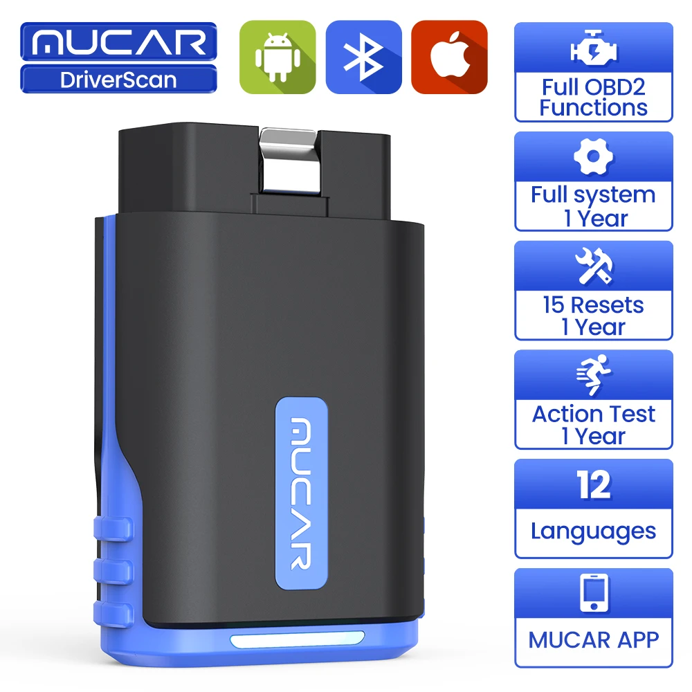 MUCAR DriverScan OBD2 Diagnostic Scanner Bi-directional scan Tool FullSystem Diagnois Actuation Test 15 Reset Service Universal