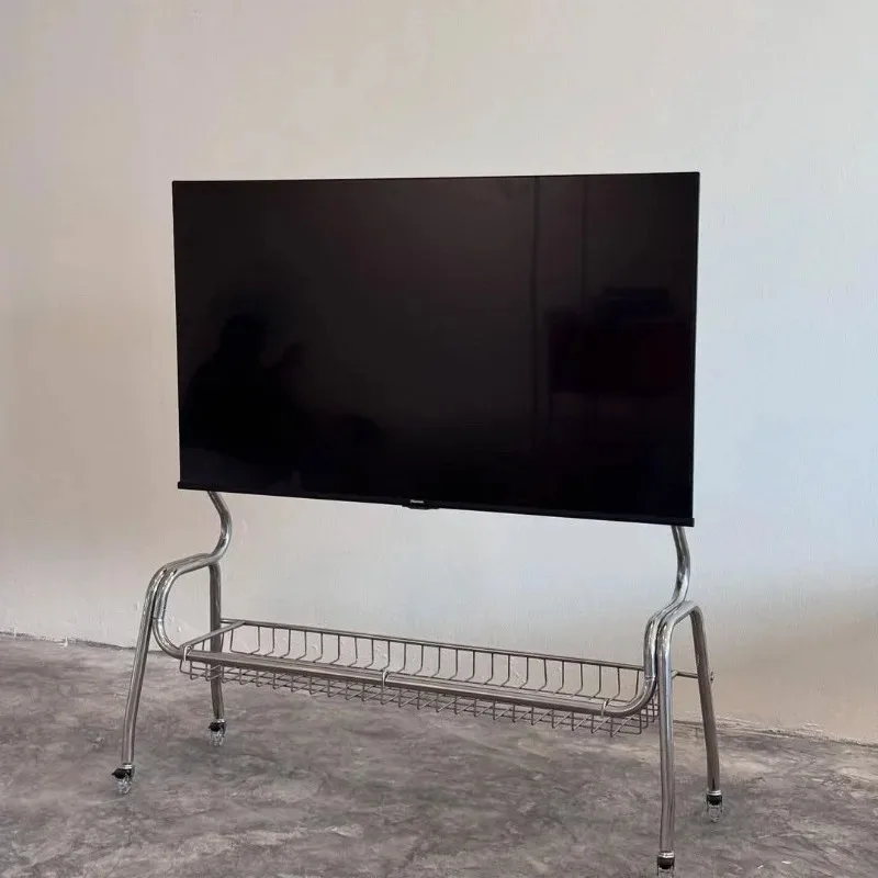 32-75 Inch TVs Universal Multifunctional Movable Stainless Steel TV Stand with Storage Basket for For Living Room Bedroom Office