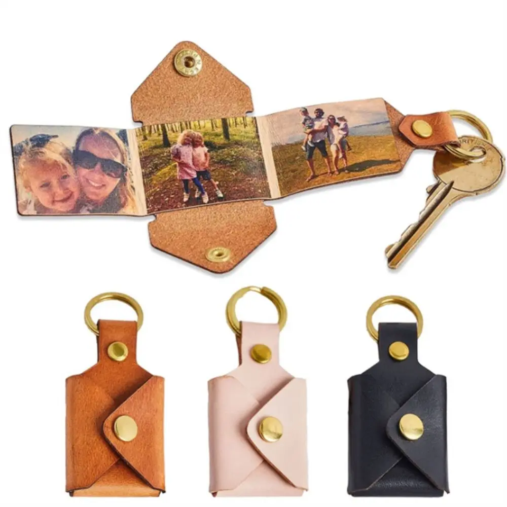 PU Leather DIY Photo Keychain Folding Style European Style Personalized Keychain Thermal Sublimation Photo Holder Keyring