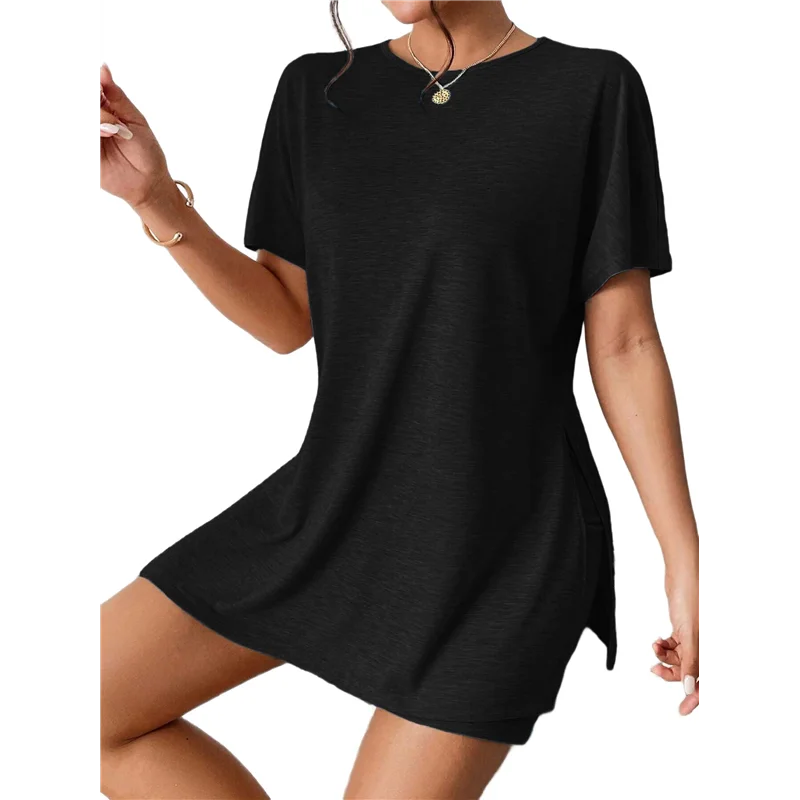 

Women's 2 Pieces Short Sleeve Lounge Sets Oversized T-Shirts And Biker Shorts