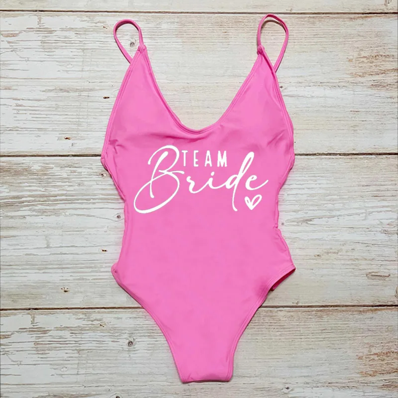 Team Bride ❤ Print Swimsuit Women Sexy Padded One Piece Bathing Suit Swimming Suit Bachelorette Party Swimwear Wedding Beachwear