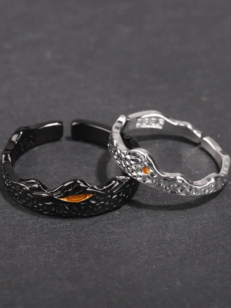Couple Rings Original Design Vintage Weathered Open Ring Trendy High-End Feeling See Mountain See Water Fashion Jewelry