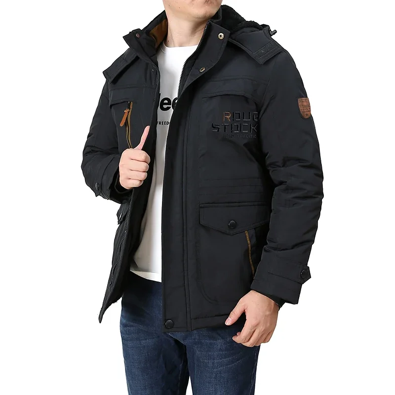 Cargo Jackets Men Winter Outdoor Windproof Warm Casual Fleece Jacket Thick Warm Hooded Coat Solid Color Outerwear Mens Clothing