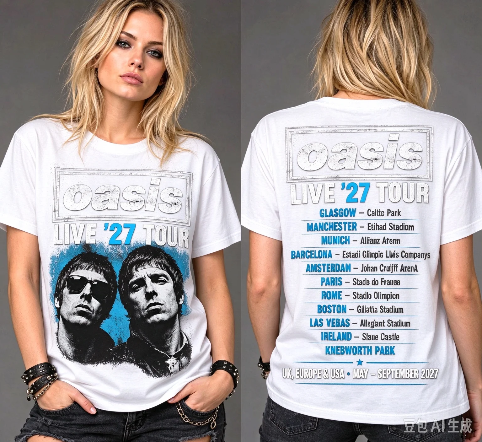 Oasis Live '27 Tour, schwarzes T-Shirt mit grafischem Aufdruck, unisex, Sommer 2026, für Herren und Damen, sportlich, atmungsaktiv, schnelltrocknend, Streetwear, Y2K-Stil. – Detail 4