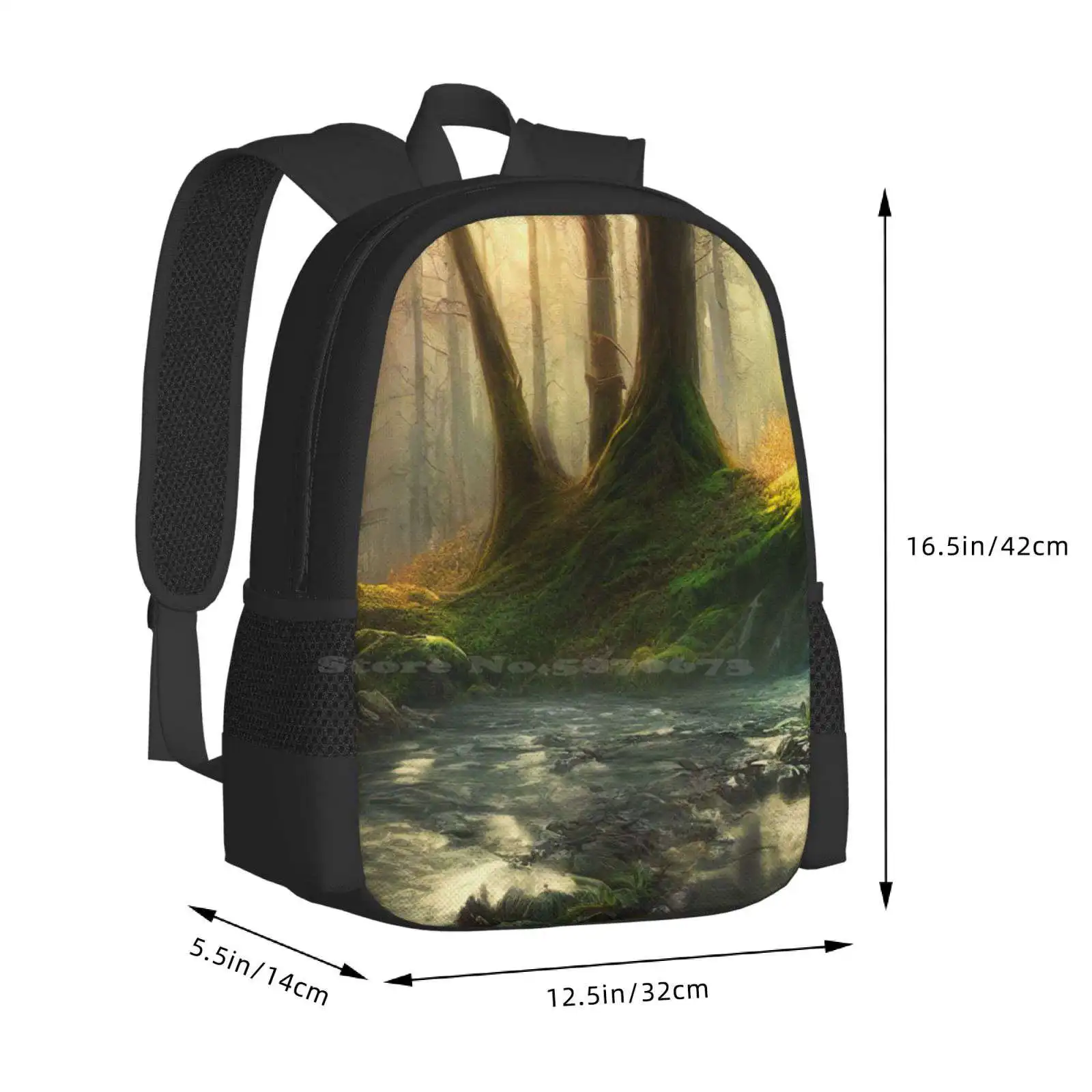 Lost Respite Hot Sale Backpack Fashion Bags Water River Forest Landscape Trees Moss Floral