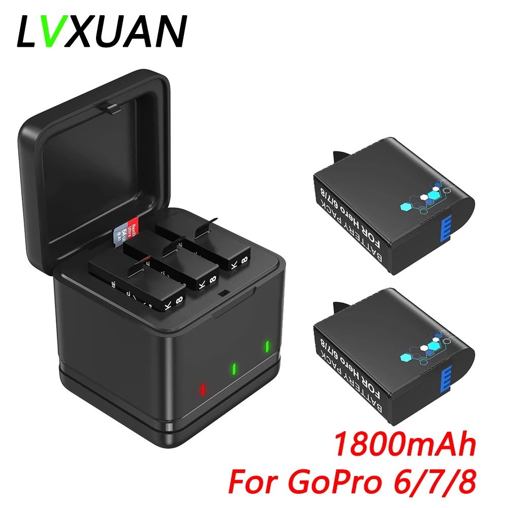 

1800mAh Hero 8 Full decodingBattery for Gopro Hero 6/7/8 and Storage Charger Fully Compatible with Gopro Hero 8, Hero 7, Hero 6