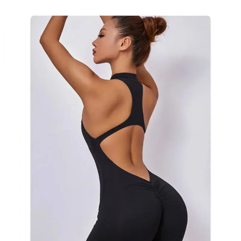 

Fitness Gym Jumpsuit Sport Workout Scrunch V Back Yoga Suit Bodysuit Sports Gym One Piece Women Zipper Shorts Sportswear Rompers