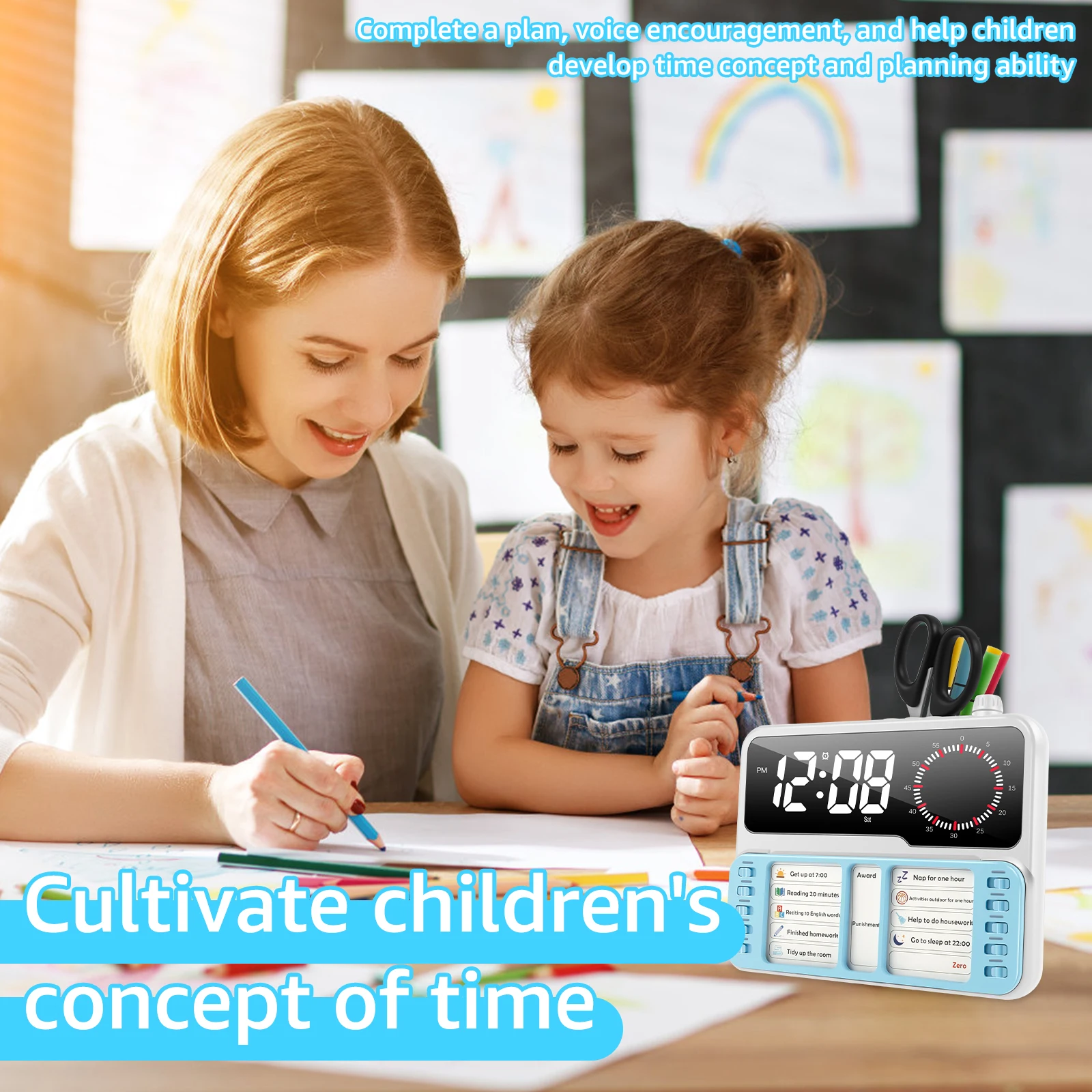 Visual Timer for Kid Temperature Date Display Silent Countdown Clock with Pen Slot Task Card for Student Educator ADHD