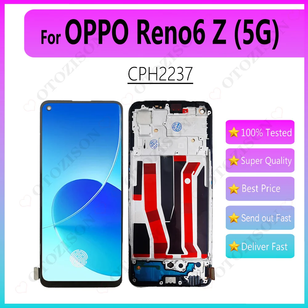AMOLED pour OPPO Reno6 Z 5G écran d'affichage LCD CPH2237 LCD avec cadre tactile numériseur assemblée Reno6Z Reno 6Z remplacement d'écran