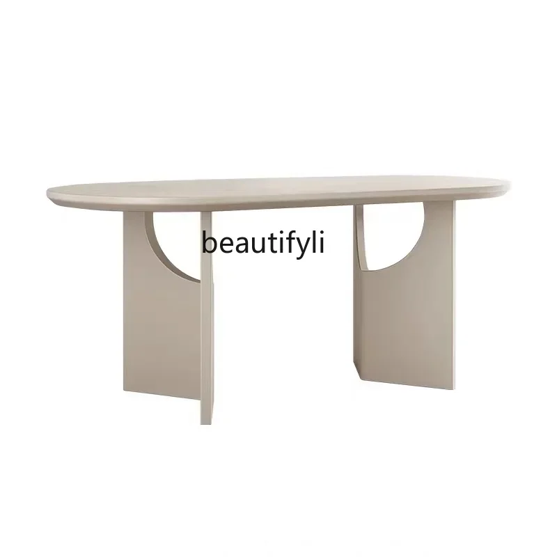 Y Italian cream style solid wood dining table oval negotiation table small apartment table and chair combination