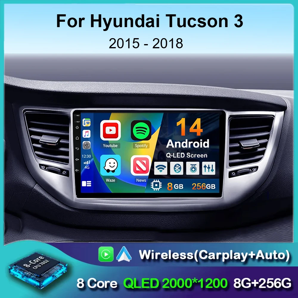 Android 14 Carplay Car Radio For Hyundai Tucson IX35 3 2015 2016 2017 2018 2Din Multimedia Video Player Navigation GPS Head Unit