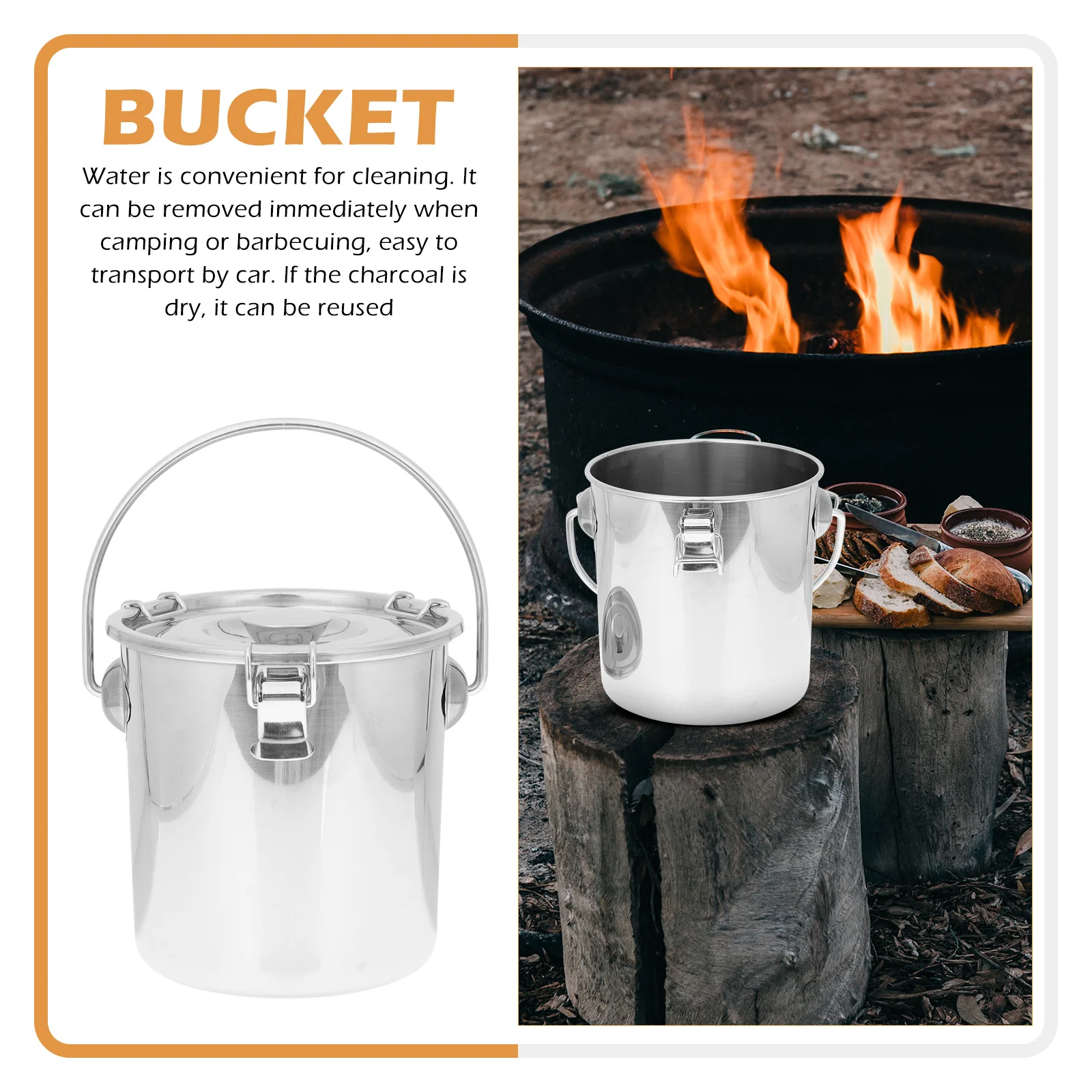 دلو محكم محكم الغلق من الفولاذ المقاوم للصدأ شديد التحمل للتخييم في الهواء الطلق وتخزين الطوارئ المنزلي #4