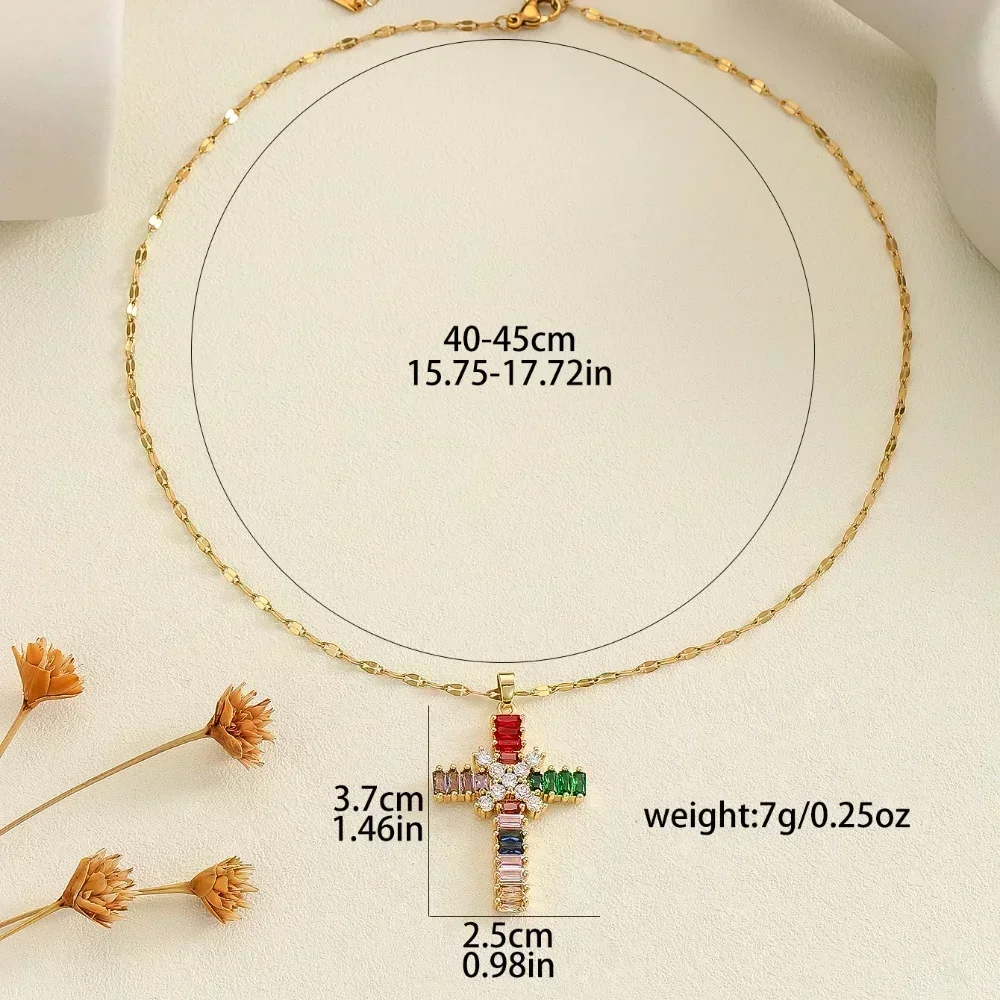 High-End European And American Fashion, Simple And Versatile Colorful Zircon Christmas Cross Series Necklaces For Men And Women