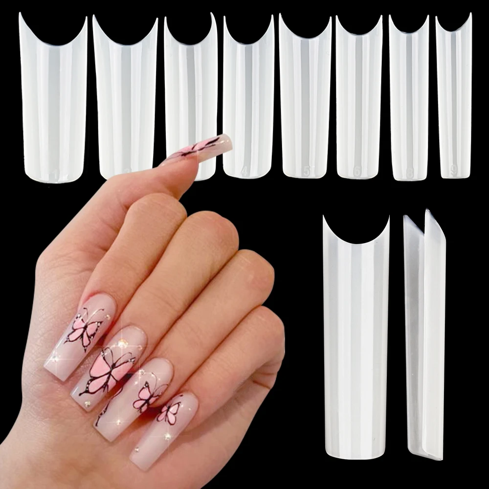 500/550pcs C U Curved Square Design Half Cover French False Nail Art Tips Acrylic Clear Natural Salons DIY Practice UV  Gel Tip