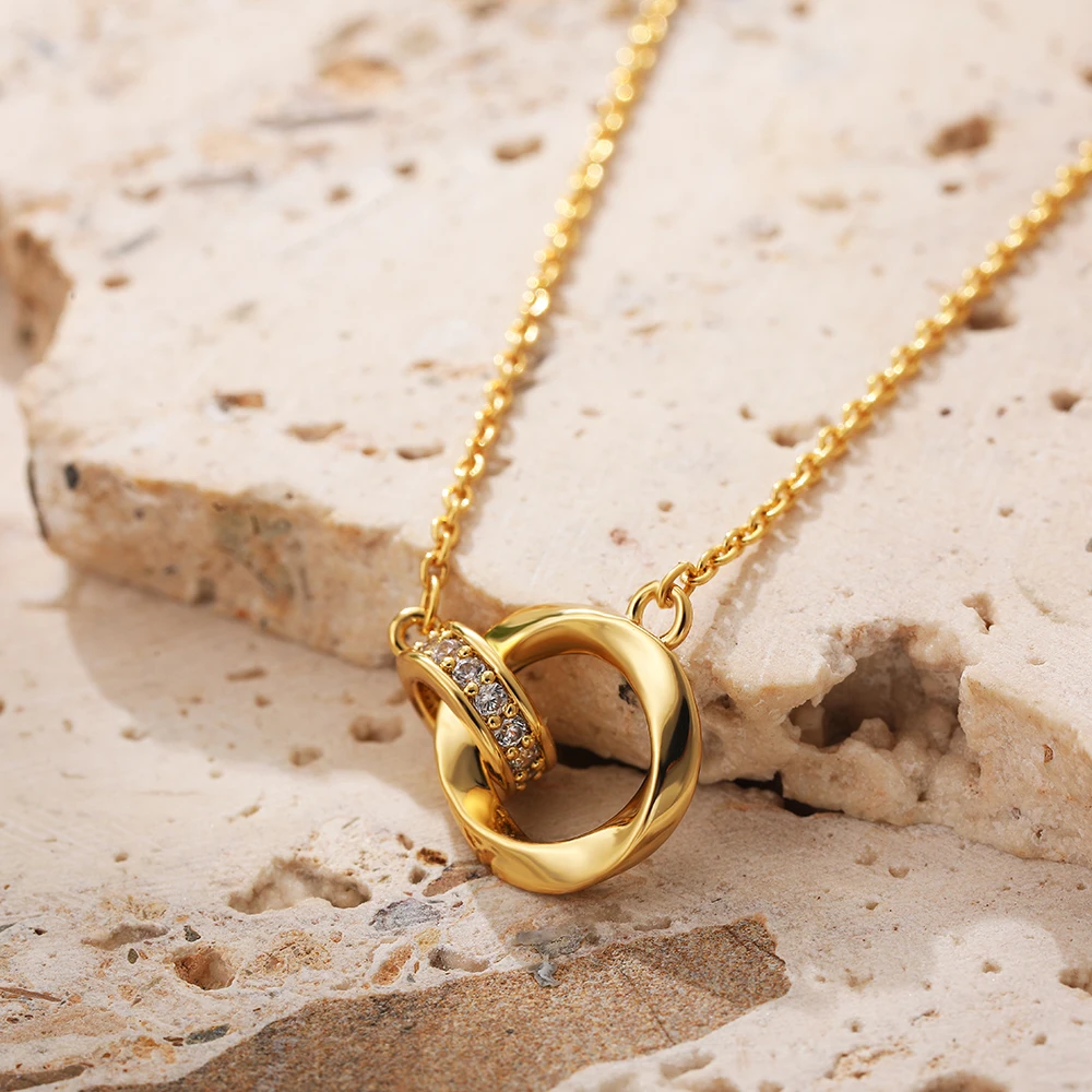 18K Gold Plated Double Ring Sexy Clavicle Necklace Polished Dome Hemispheres Link Chains Round Bead Chain Choker Birthday Gifts