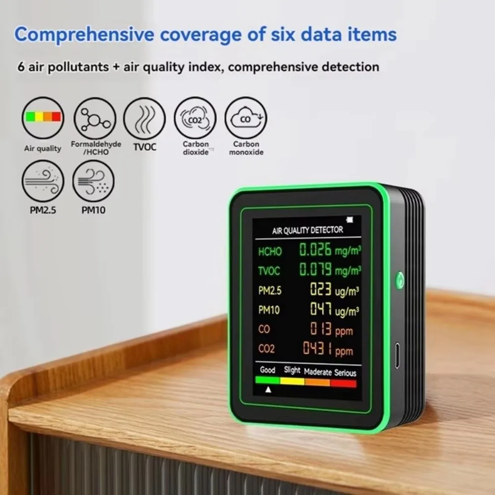 6 in 1 Air Quality Monitor Intelligent Automatic Display Air Detector High Sensitivity Real Time Monitoring