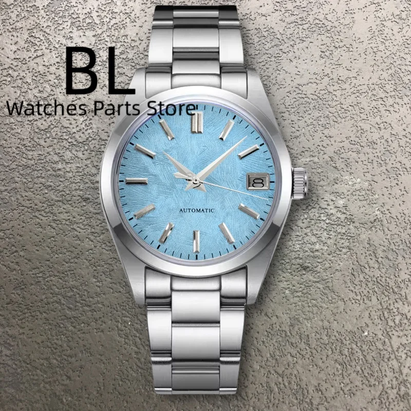 BLIGER 36mm39mm 2 أحجام اسم مخصص NH35 ساعة ميكانيكية Relogio Masculino الياقوت الزجاج مقاوم للماء الجليد الأزرق ساكورا الوردي الهاتفي